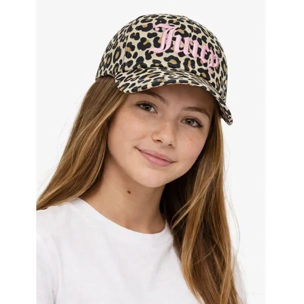 Juicy Couture Kids Leopard Print Snapback Hat Pink Logo Y2K NWT Adjustable